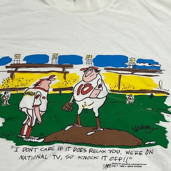 Vintage 80s Funny Humor Baseball Cartoon 1980s Sports Crewneck Tshirt - Picture 2 of 4